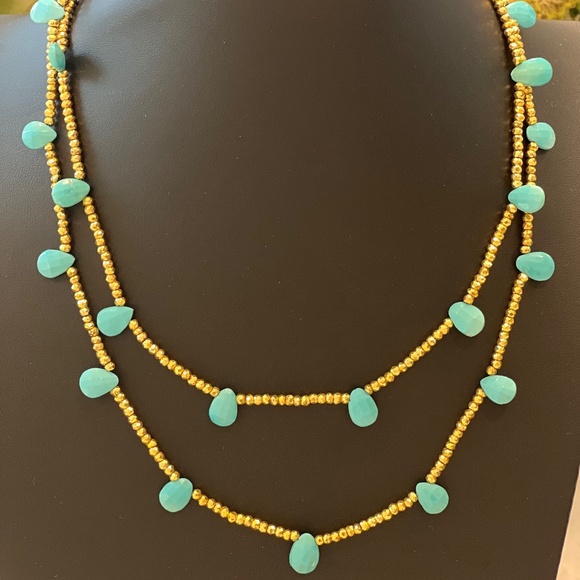 One of a kind:  Turquoise & Gold Bead Necklace - Picture 1 of 2